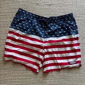 Vineyard Vines Red and White Striped Swim Shorts